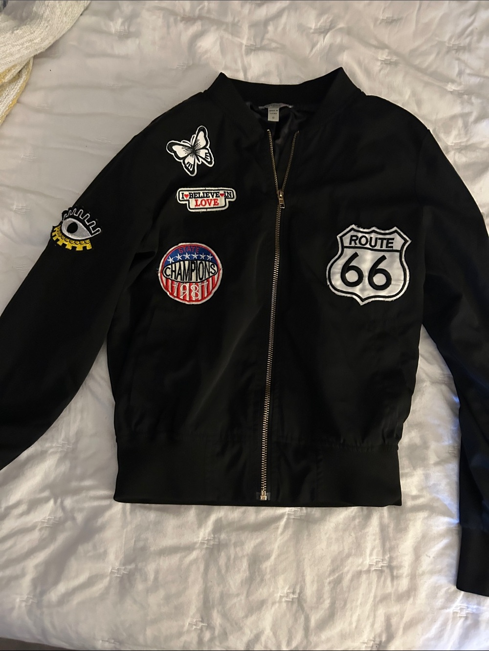 CASTING LA vintage Black Bomber Jacket with Route 66 & Patch Details